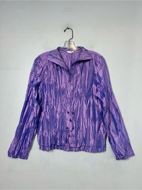 C.C.C. Vintage Iridescent Purple Pleated Crinkle Blouse Button Down Top M